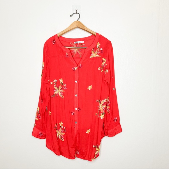 Figueroa & Flower Dress Barn Floral Embroidered Button Front‎ Tunic Blouse Plus - Picture 3 of 9